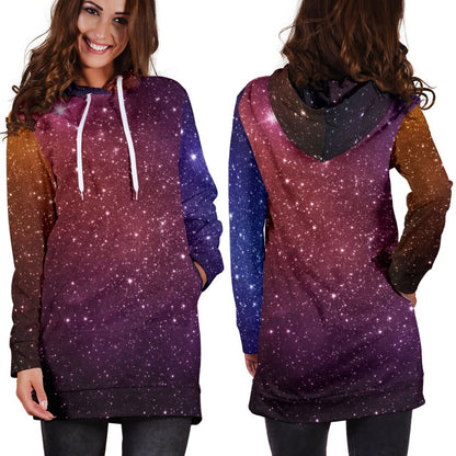 Colorful Stardust Galaxy Space Print Hoodie Dress GearFrost