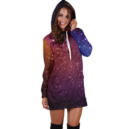 Colorful Stardust Galaxy Space Print Hoodie Dress GearFrost