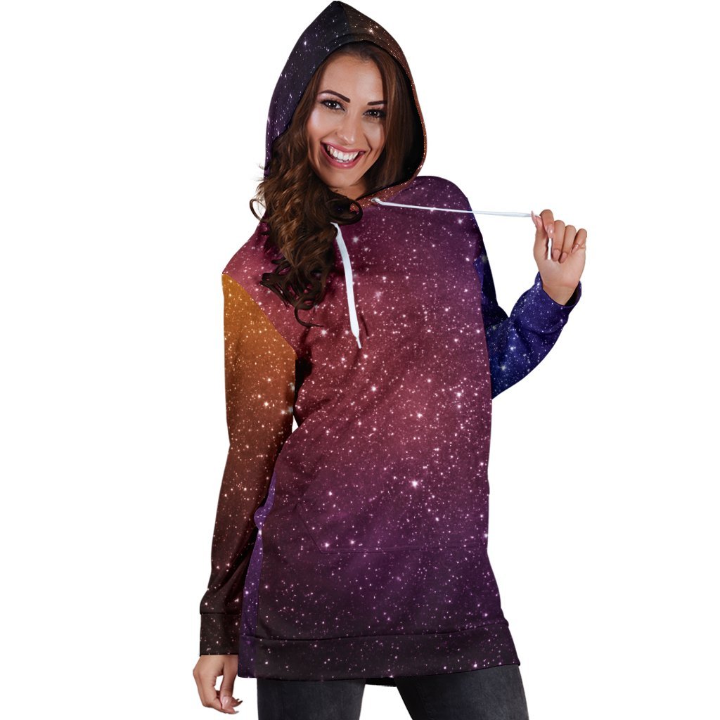 Colorful Stardust Galaxy Space Print Hoodie Dress GearFrost