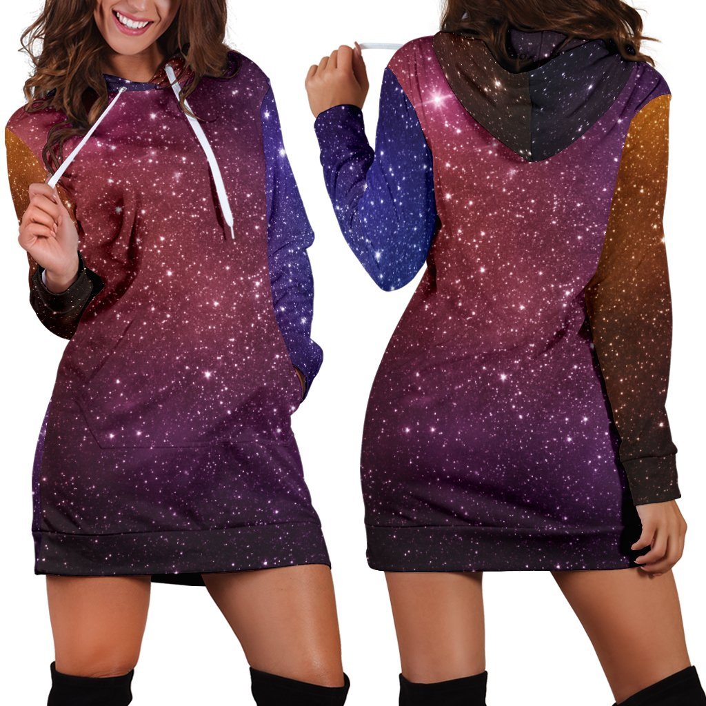 Colorful Stardust Galaxy Space Print Hoodie Dress GearFrost
