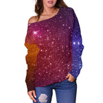 Colorful Stardust Galaxy Space Print Off Shoulder Sweatshirt GearFrost