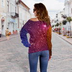 Colorful Stardust Galaxy Space Print Off Shoulder Sweatshirt GearFrost