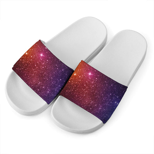 Colorful Stardust Galaxy Space Print White Slide Sandals