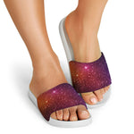 Colorful Stardust Galaxy Space Print White Slide Sandals
