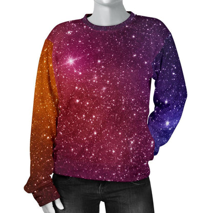 Colorful Stardust Galaxy Space Print Women's Crewneck Sweatshirt GearFrost