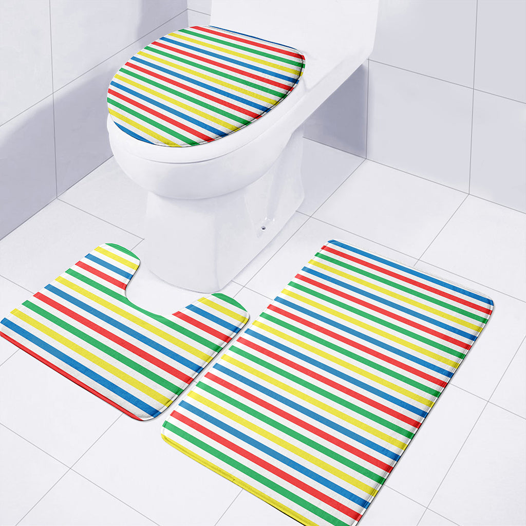 Colorful Striped Pattern Print 3 Piece Bath Mat Set