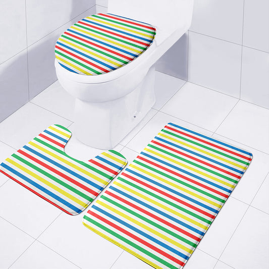Colorful Striped Pattern Print 3 Piece Bath Mat Set