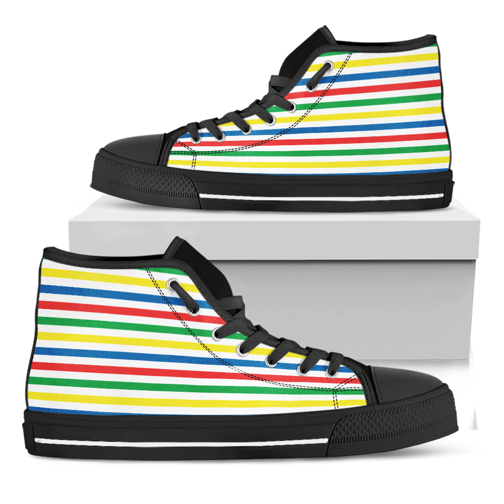Colorful Striped Pattern Print Black High Top Shoes