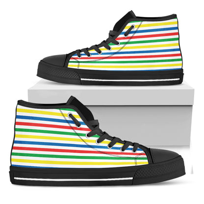 Colorful Striped Pattern Print Black High Top Shoes