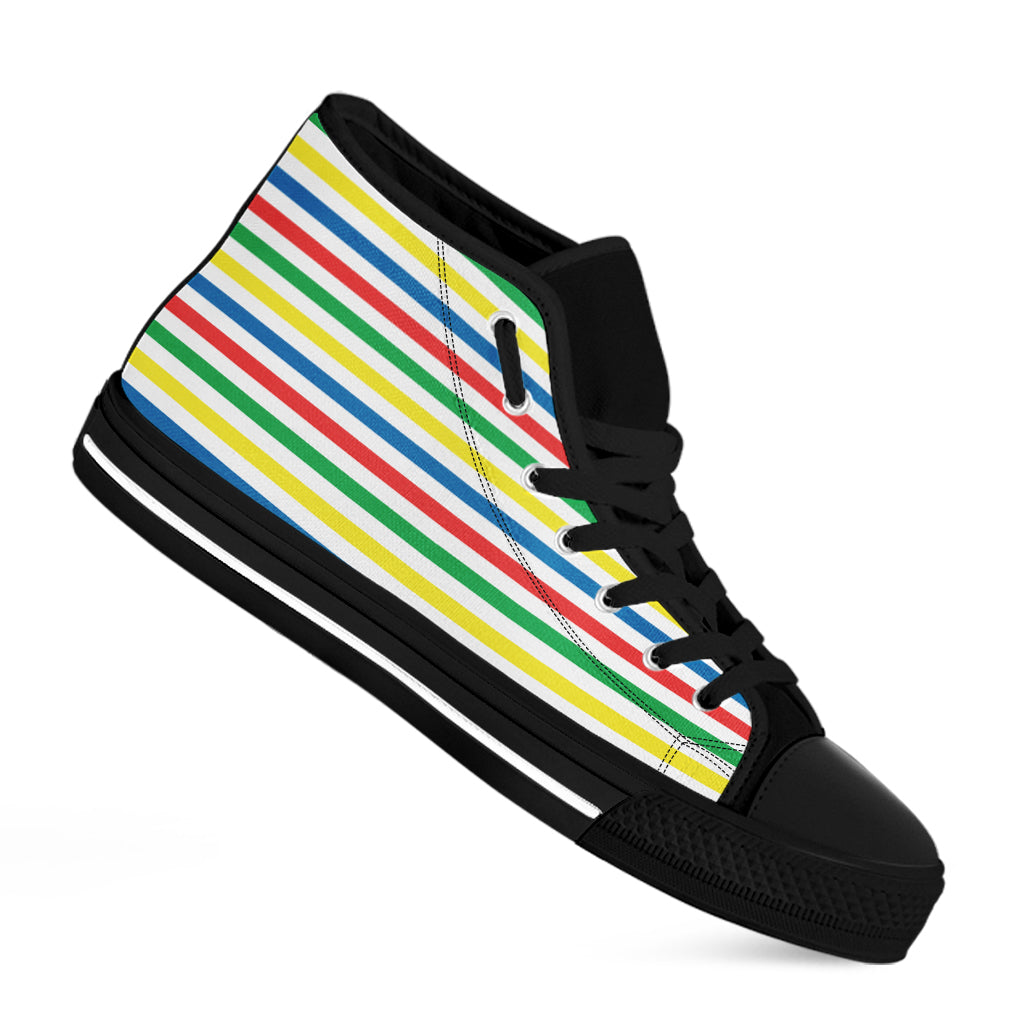 Colorful Striped Pattern Print Black High Top Shoes