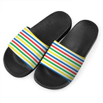 Colorful Striped Pattern Print Black Slide Sandals
