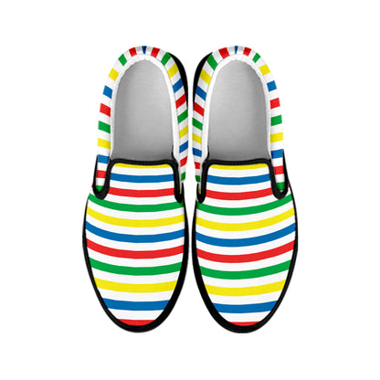 Colorful Striped Pattern Print Black Slip On Shoes