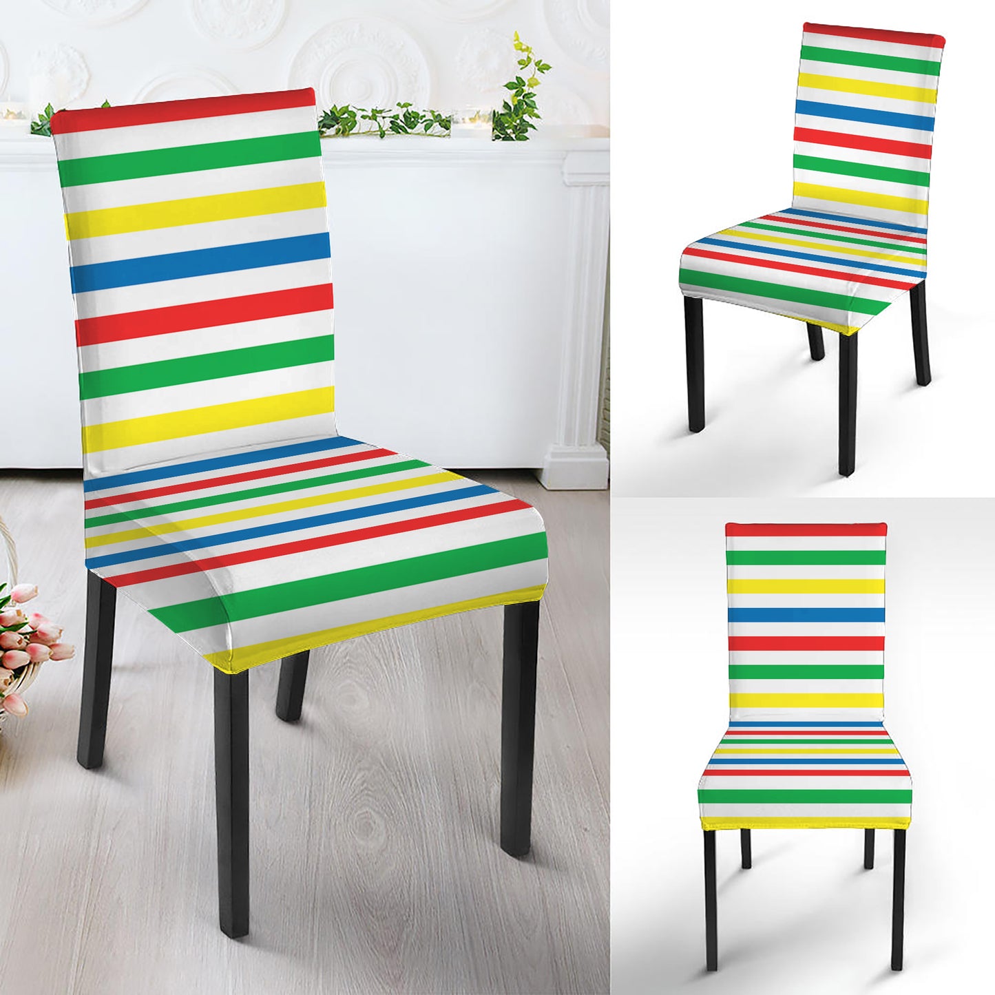 Colorful Striped Pattern Print Dining Chair Slipcover