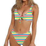 Colorful Striped Pattern Print Front Bow Tie Bikini