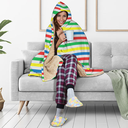 Colorful Striped Pattern Print Hooded Blanket