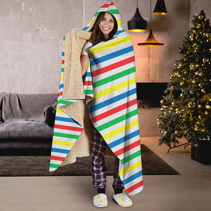 Colorful Striped Pattern Print Hooded Blanket