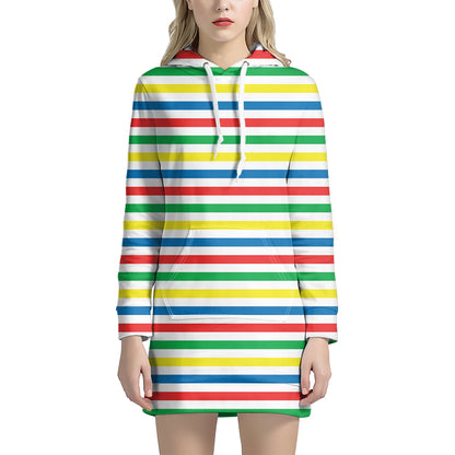 Colorful Striped Pattern Print Hoodie Dress