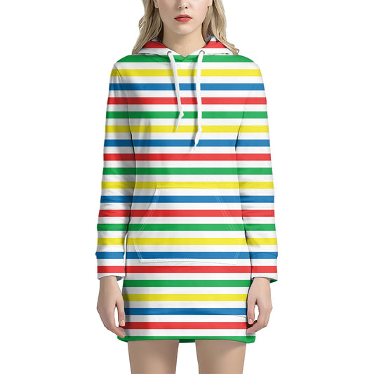 Colorful Striped Pattern Print Hoodie Dress