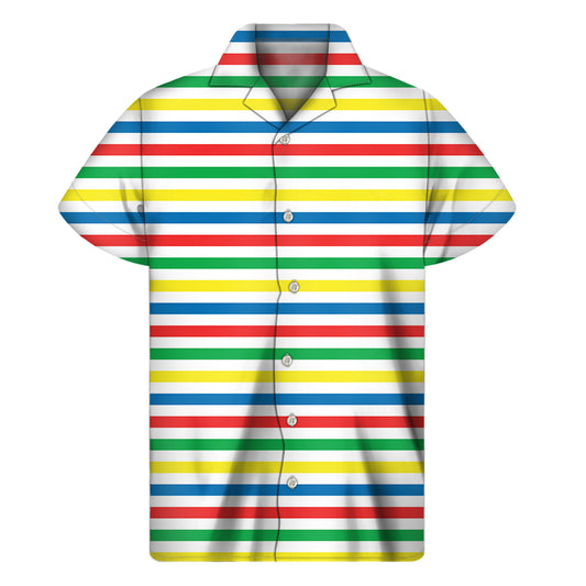 Colorful Striped Pattern Print Men's Short Sleeve Shirt
