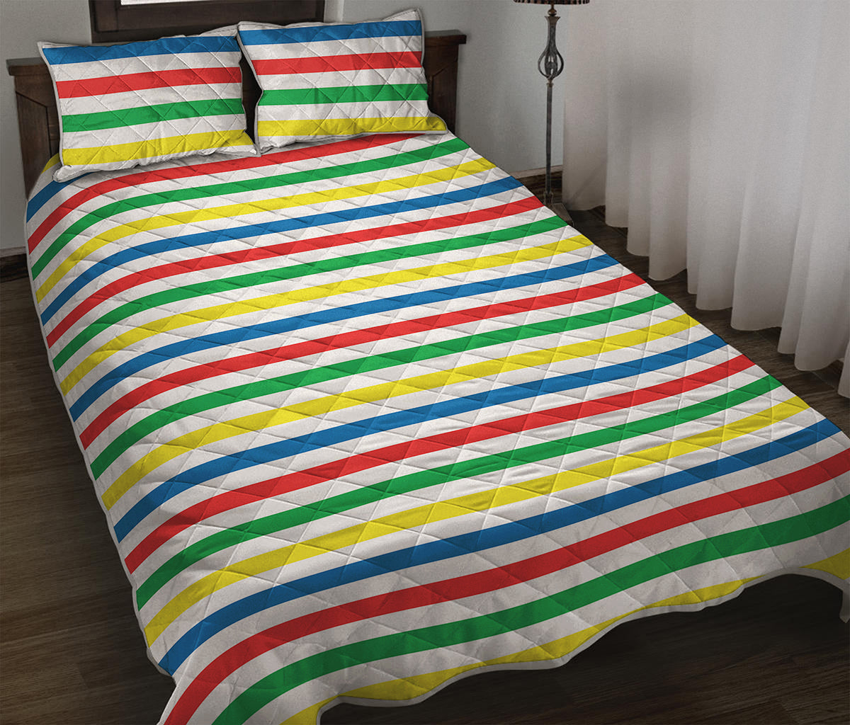 Colorful Striped Pattern Print Quilt Bed Set