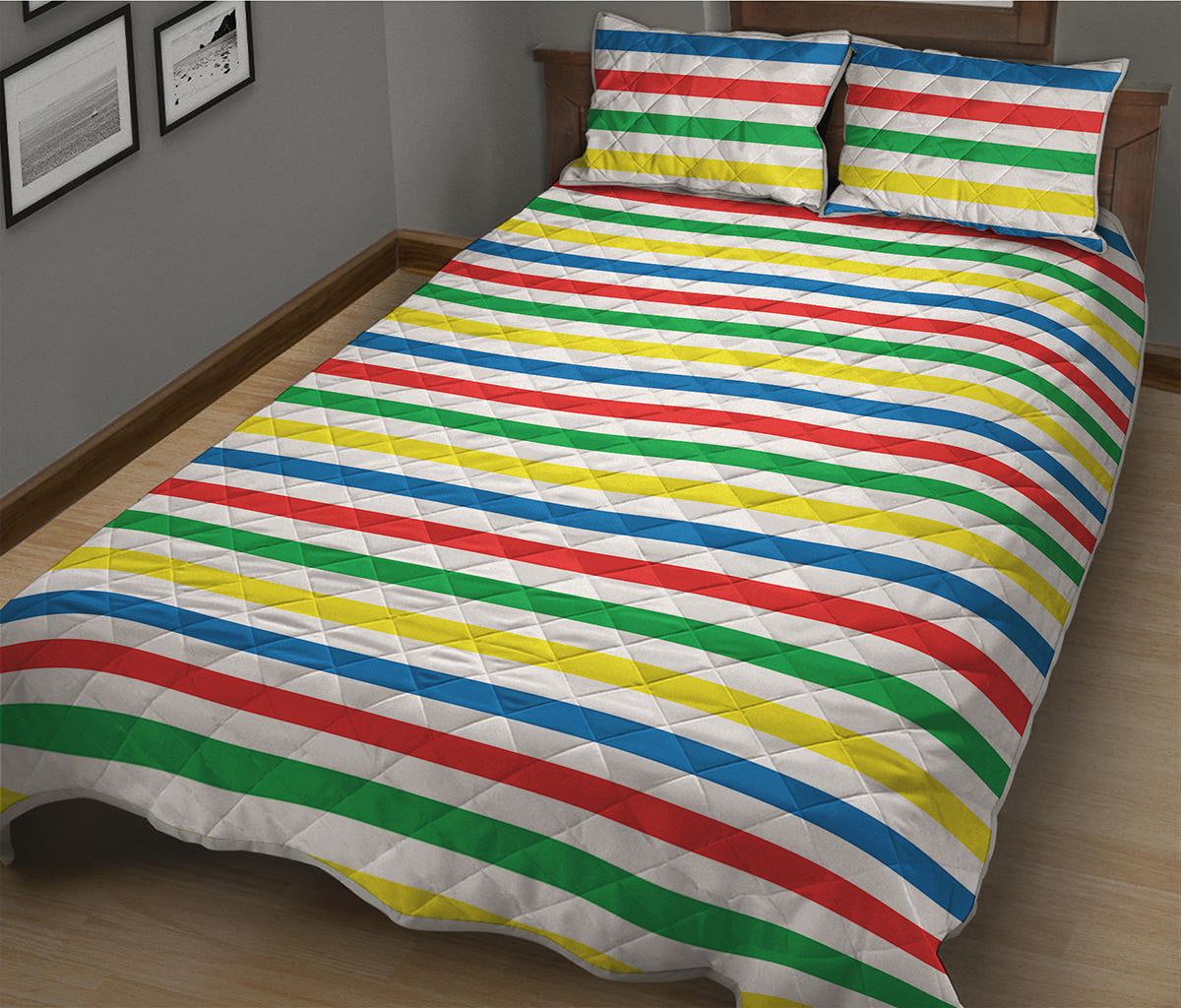 Colorful Striped Pattern Print Quilt Bed Set