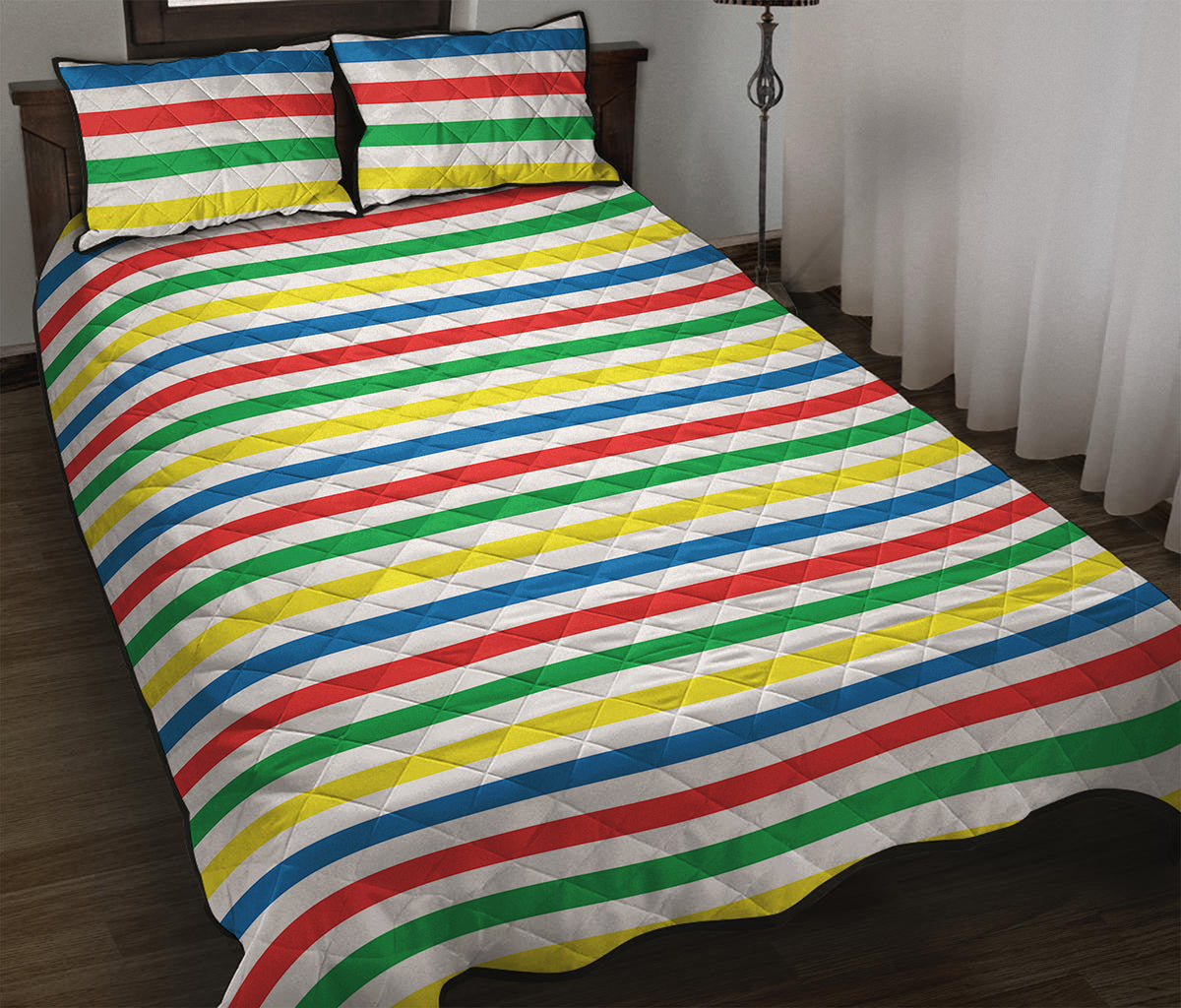 Colorful Striped Pattern Print Quilt Bed Set