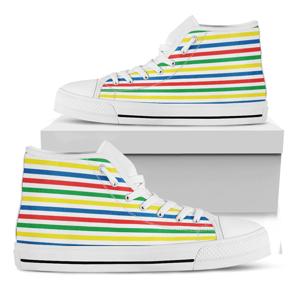 Colorful Striped Pattern Print White High Top Shoes