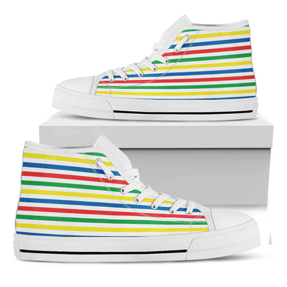 Colorful Striped Pattern Print White High Top Shoes