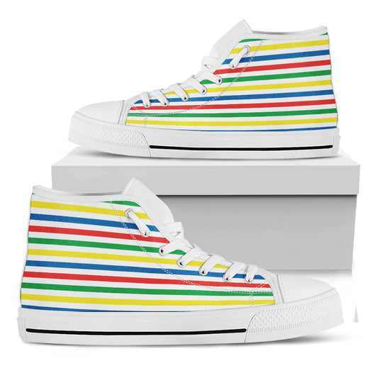 Colorful Striped Pattern Print White High Top Shoes