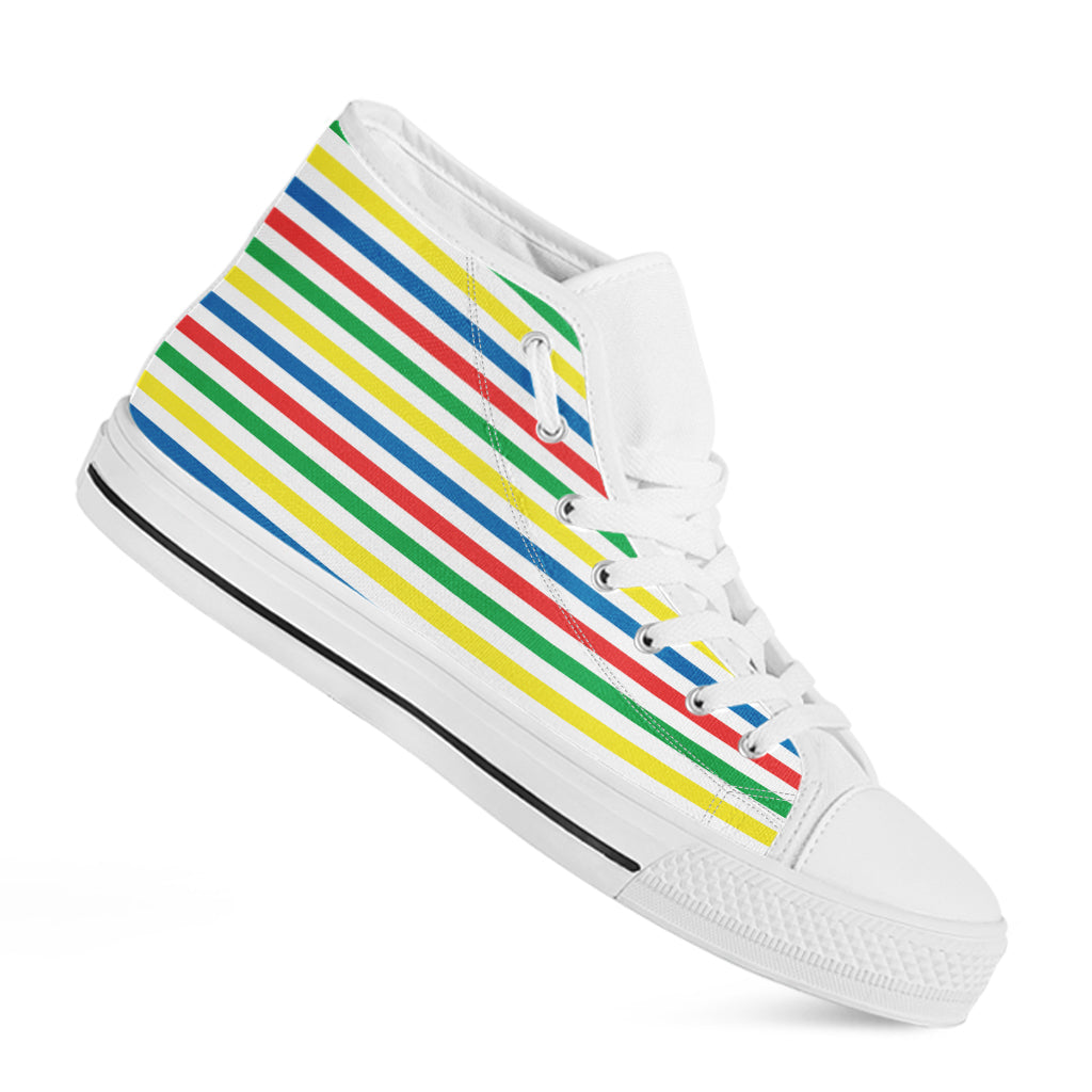 Colorful Striped Pattern Print White High Top Shoes