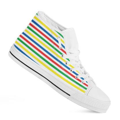 Colorful Striped Pattern Print White High Top Shoes