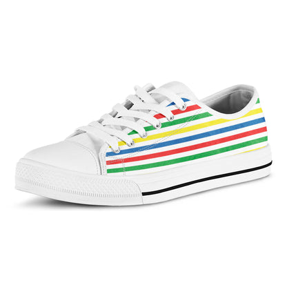 Colorful Striped Pattern Print White Low Top Shoes