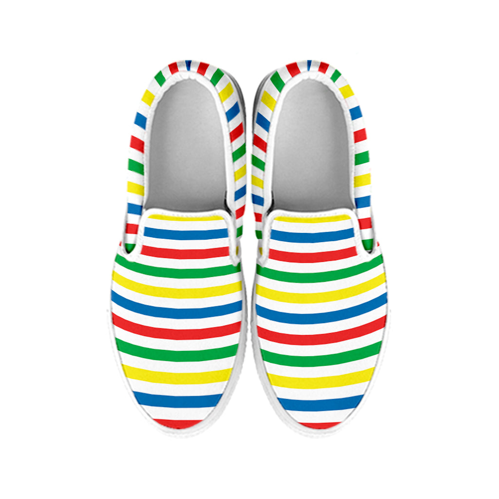 Colorful Striped Pattern Print White Slip On Shoes