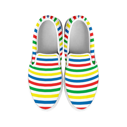 Colorful Striped Pattern Print White Slip On Shoes