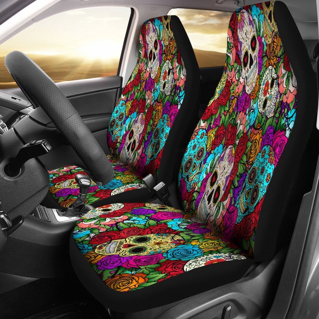Colorful Sugar Skull Universal Fit Car Seat Covers GearFrost