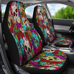 Colorful Sugar Skull Universal Fit Car Seat Covers GearFrost