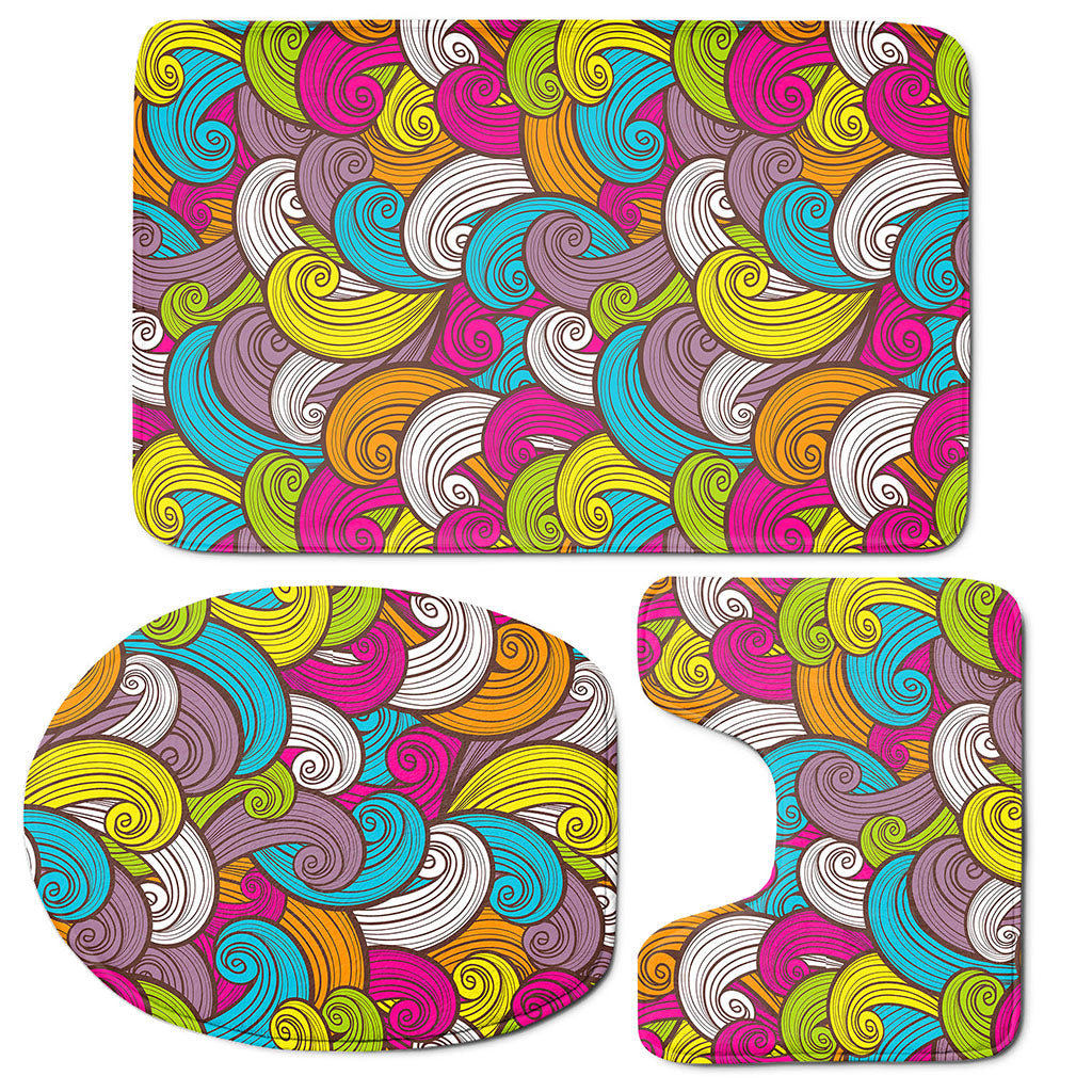 Colorful Surfing Wave Pattern Print 3 Piece Bath Mat Set