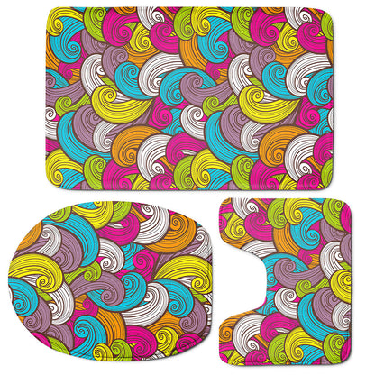 Colorful Surfing Wave Pattern Print 3 Piece Bath Mat Set