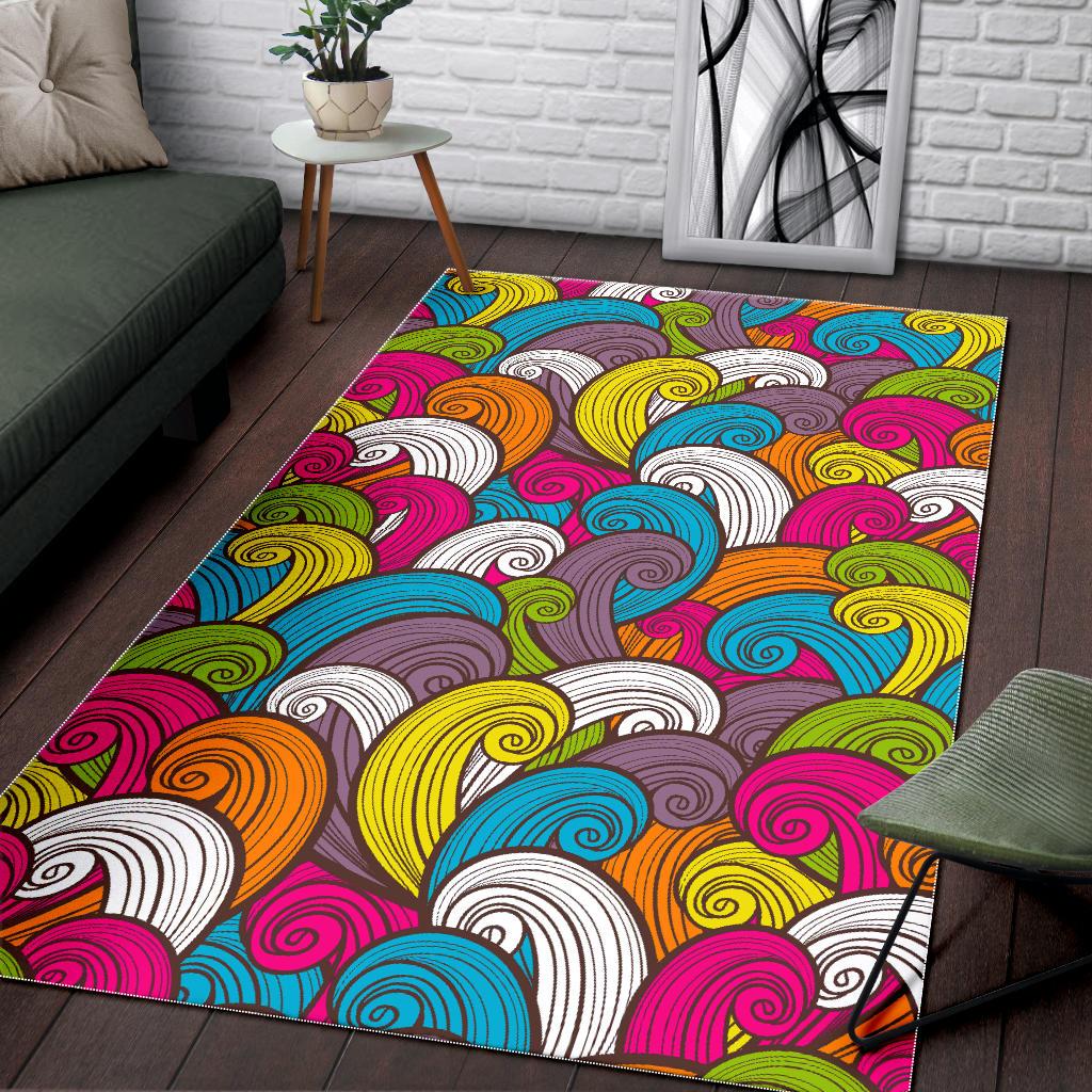 Colorful Surfing Wave Pattern Print Area Rug GearFrost