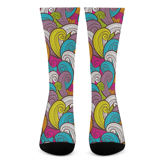 Colorful Surfing Wave Pattern Print Crew Socks