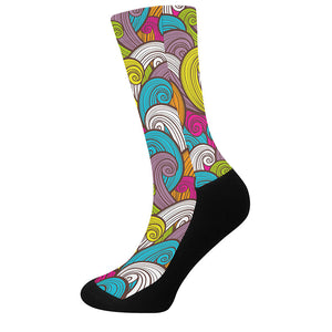 Colorful Surfing Wave Pattern Print Crew Socks