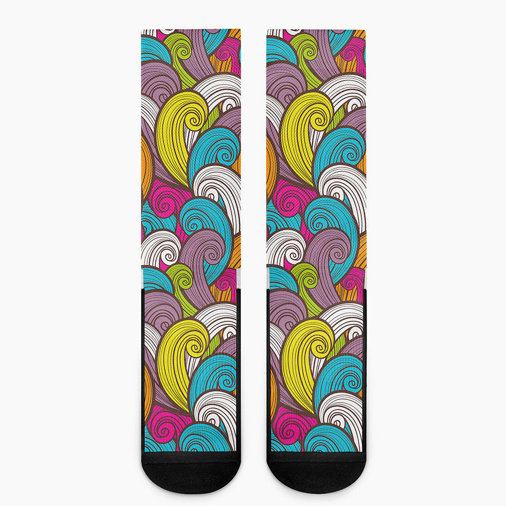 Colorful Surfing Wave Pattern Print Crew Socks