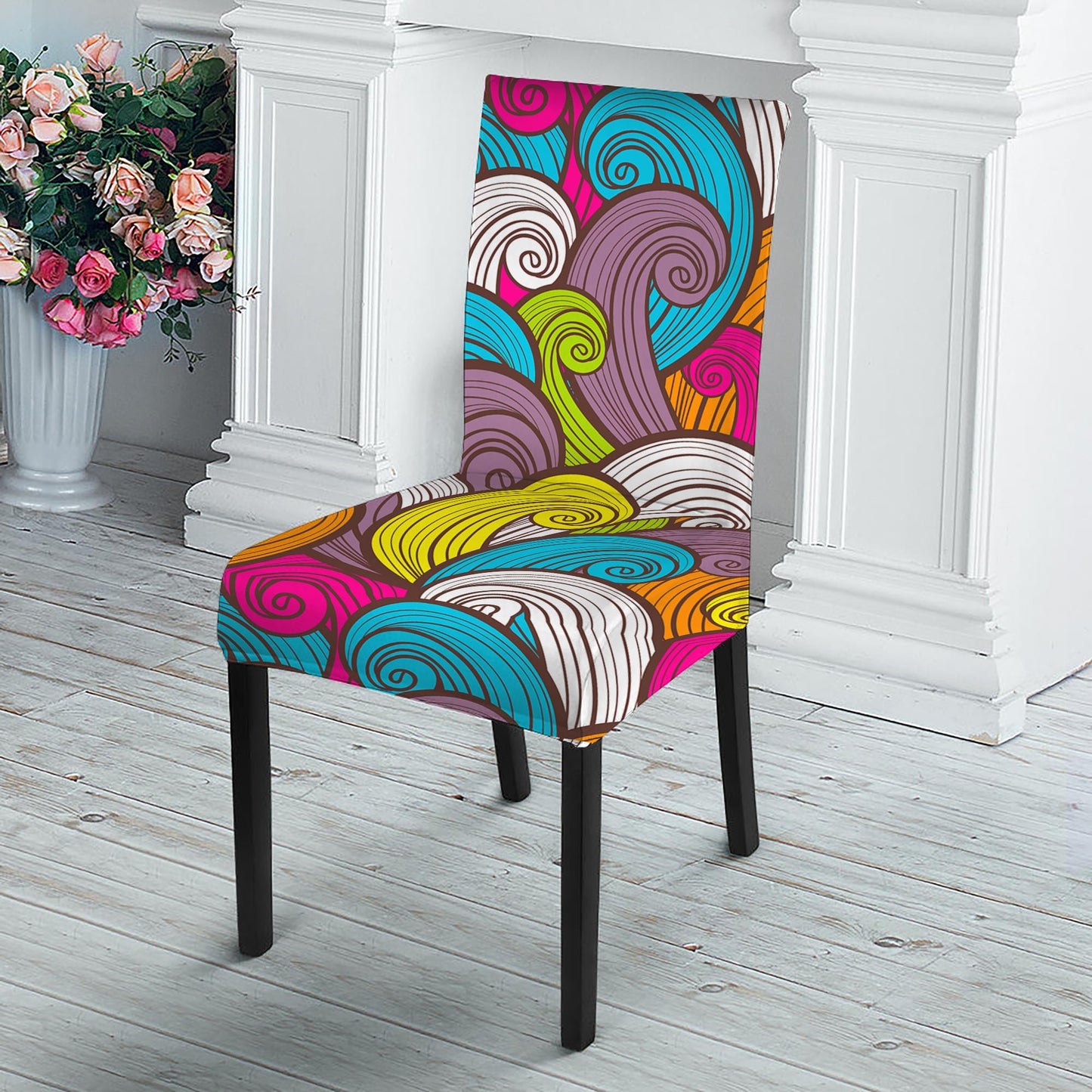 Colorful Surfing Wave Pattern Print Dining Chair Slipcover