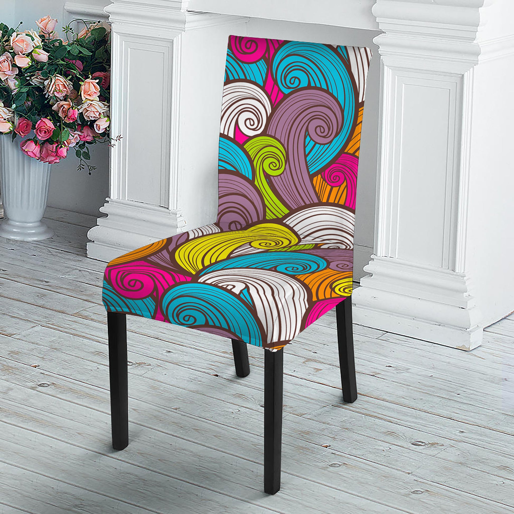 Colorful Surfing Wave Pattern Print Dining Chair Slipcover