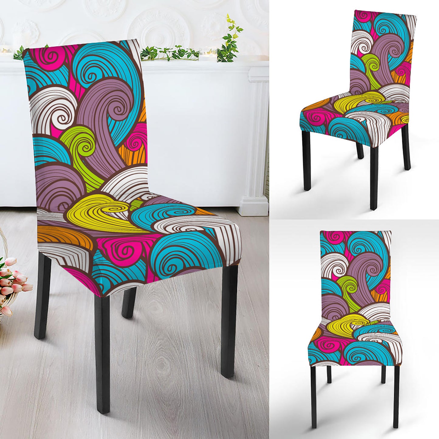Colorful Surfing Wave Pattern Print Dining Chair Slipcover