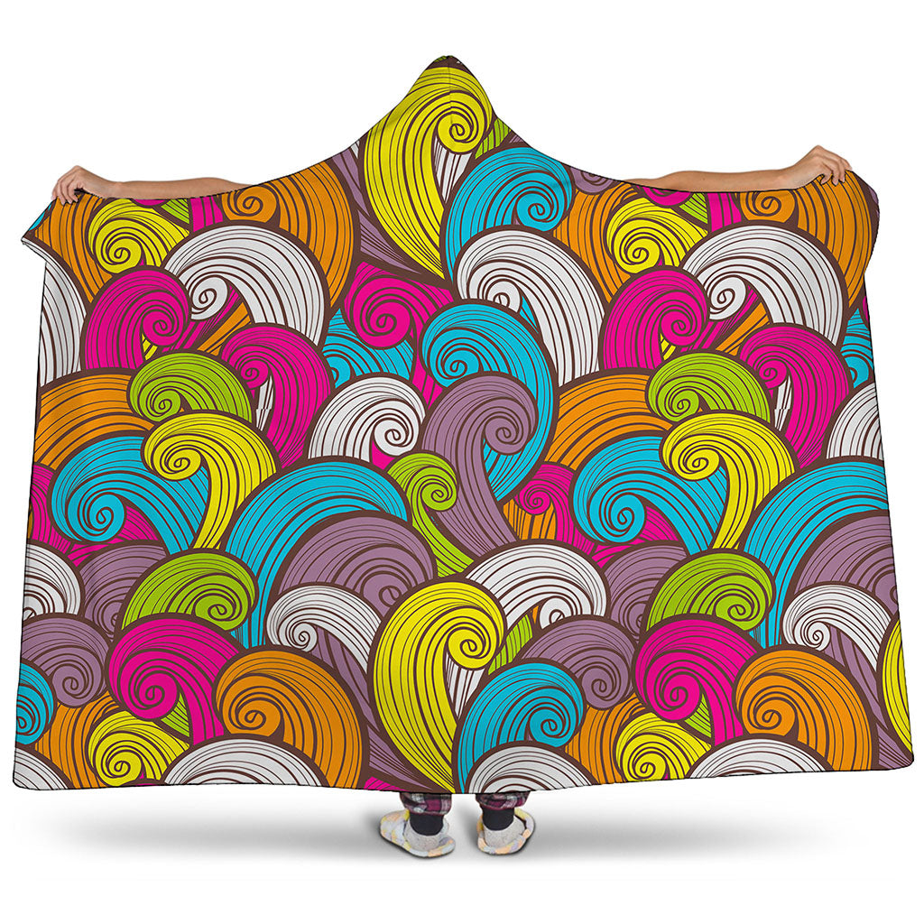 Colorful Surfing Wave Pattern Print Hooded Blanket