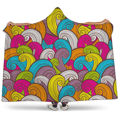 Colorful Surfing Wave Pattern Print Hooded Blanket