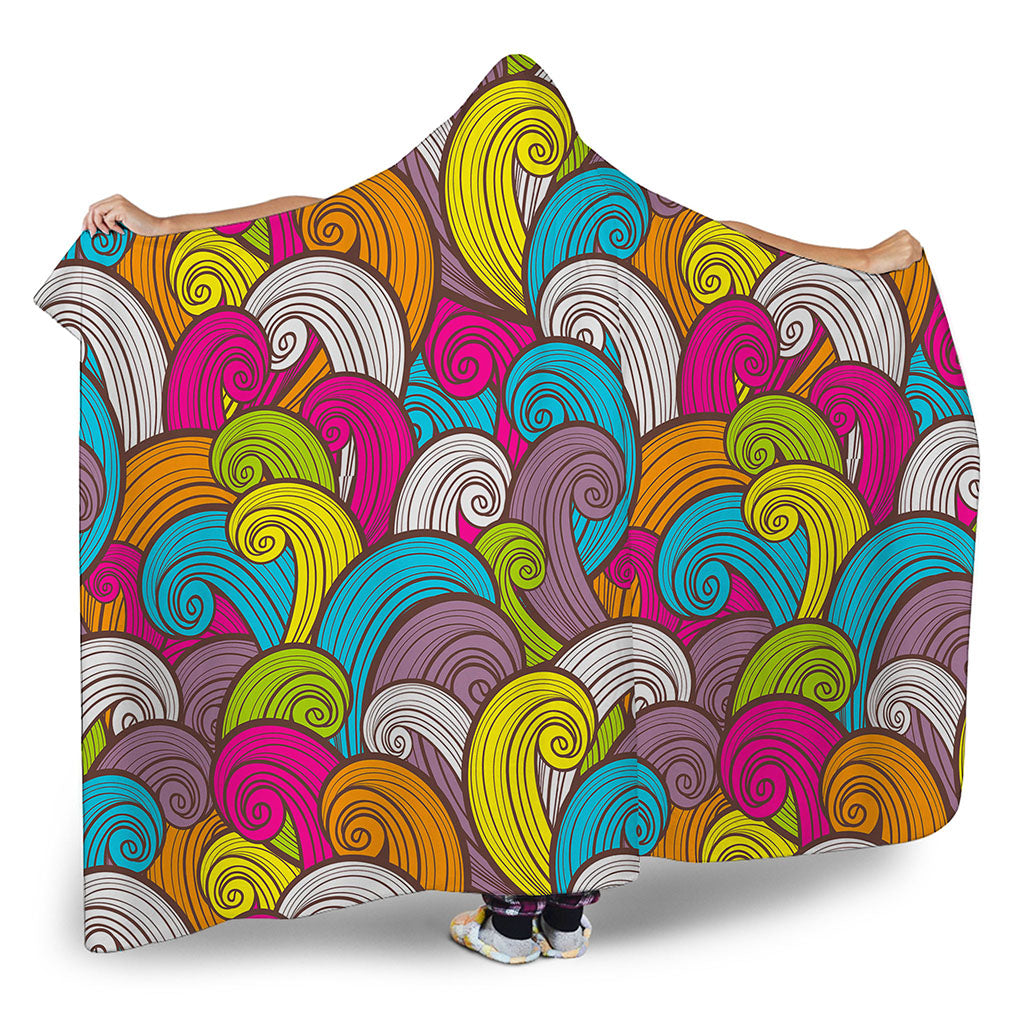 Colorful Surfing Wave Pattern Print Hooded Blanket