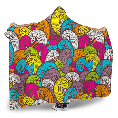 Colorful Surfing Wave Pattern Print Hooded Blanket