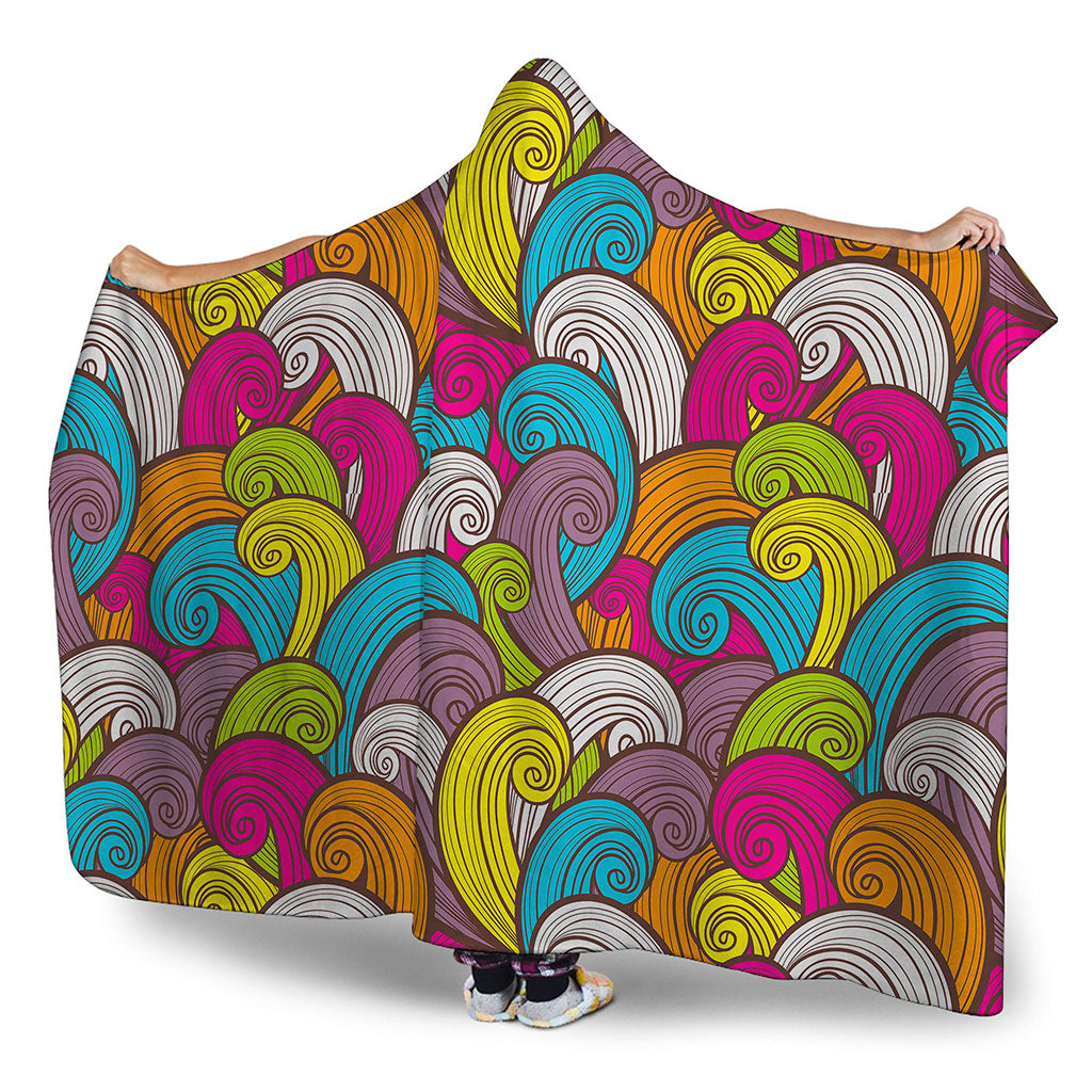 Colorful Surfing Wave Pattern Print Hooded Blanket
